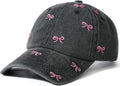 Cute Hats for Women, Bow Embroidery Baseball Cap Hat for Women, Trucker Hat Cotton Adjustable Womens Hats Trendy, Cute Caps for Women Washed Black