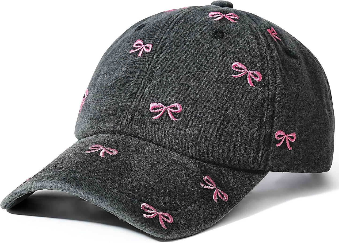 Cute Hats for Women, Bow Embroidery Baseball Cap Hat for Women, Trucker Hat Cotton Adjustable Womens Hats Trendy, Cute Caps for Women Washed Black