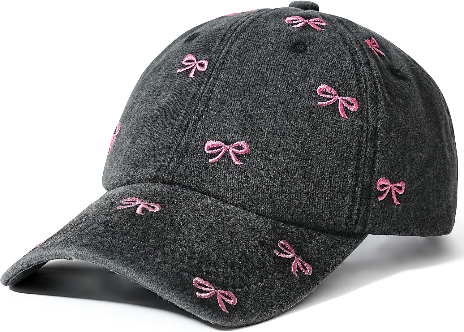 Cute Hats for Women, Bow Embroidery Baseball Cap Hat for Women, Trucker Hat Cotton Adjustable Womens Hats Trendy, Cute Caps for Women Washed Black