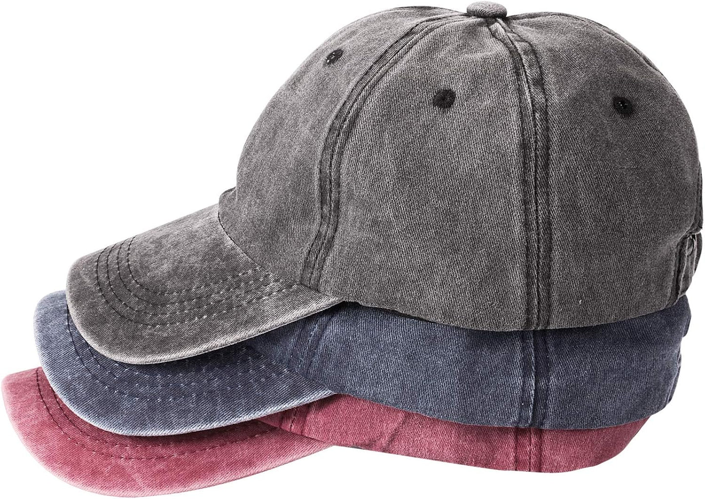 3 Packs Washed-Cotton Plain Baseball Cap, Vintage Adjustable Dad Hats Gift for Men/Women,Unstructured