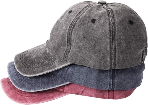 3 Packs Washed-Cotton Plain Baseball Cap, Vintage Adjustable Dad Hats Gift for Men/Women,Unstructured