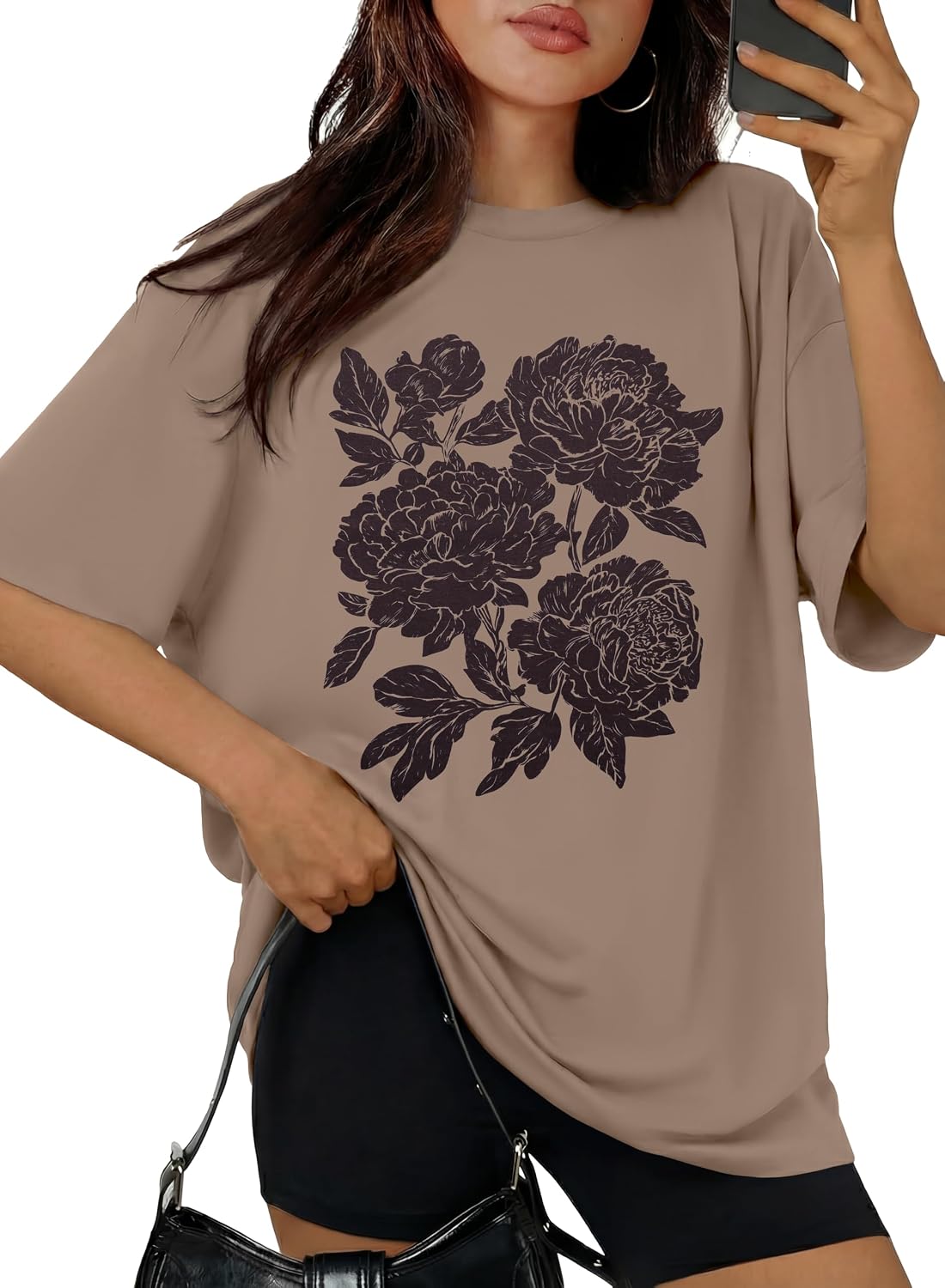 Womens Oversized Tshirt Flower Graphic Tees Crew Neck Short Sleeve Shirts Summer Casual Loose Workout Tops