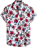 Mens 100% Cotton Hawaiian Shirts Floral Short Sleeve Button Down Shirts Summer Beach Shirts
