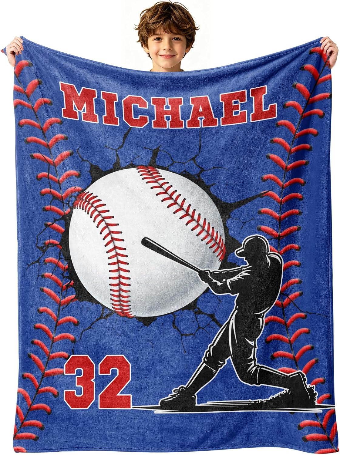 Personalized Baseball Blankets with Name Numbers, Custom Baseball Team Throw Flannel Blankets Gifts for Adults Boys Girls Kids Baseball Lovers Sports Decor for Bedroom Living Room