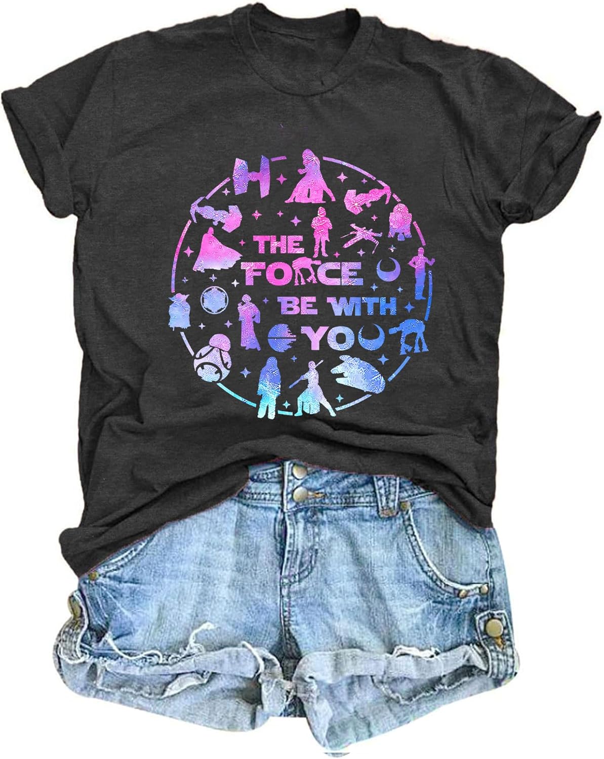 May The Power Be with You Shirt Women Vintage Magical Tshirt Magic Graphic Tee Family Vacation Casual Short Sleeve Top