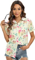 Hawaiian Shirt for Women Short Sleeve Casual Button Down Shirts Summer Outfits Tropical Flamingo Shirts