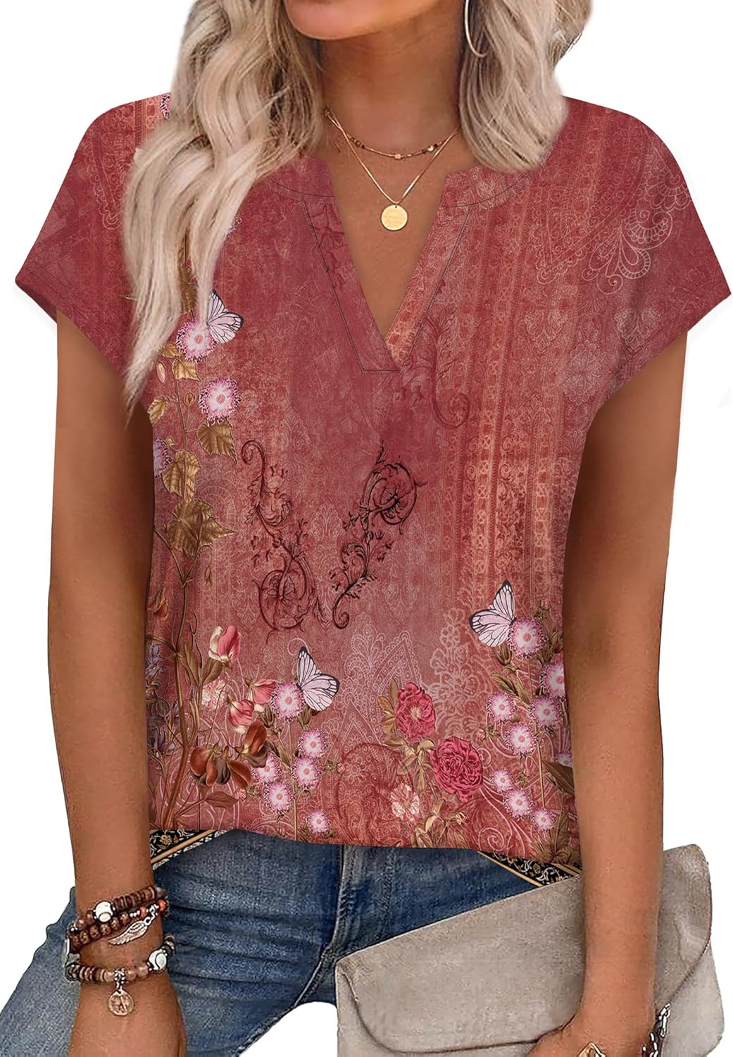 Womens Summer Tops V Neck T Shirts Cap Sleeve Business Casual Outfits Loose Fit Beach Vacation Clothes Basic Tees