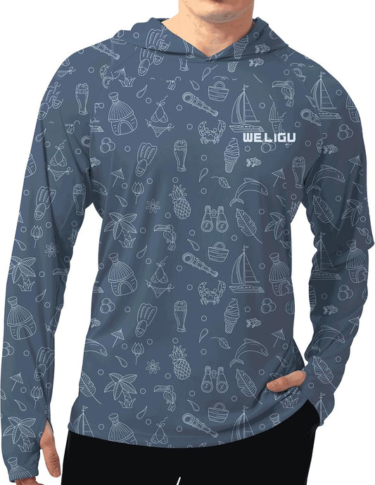Men's UPF 50+ Sun Protection Hoodie Shirt Long Sleeve SPF Fishing Outdoor UV Hiking Lightweight Shirts
