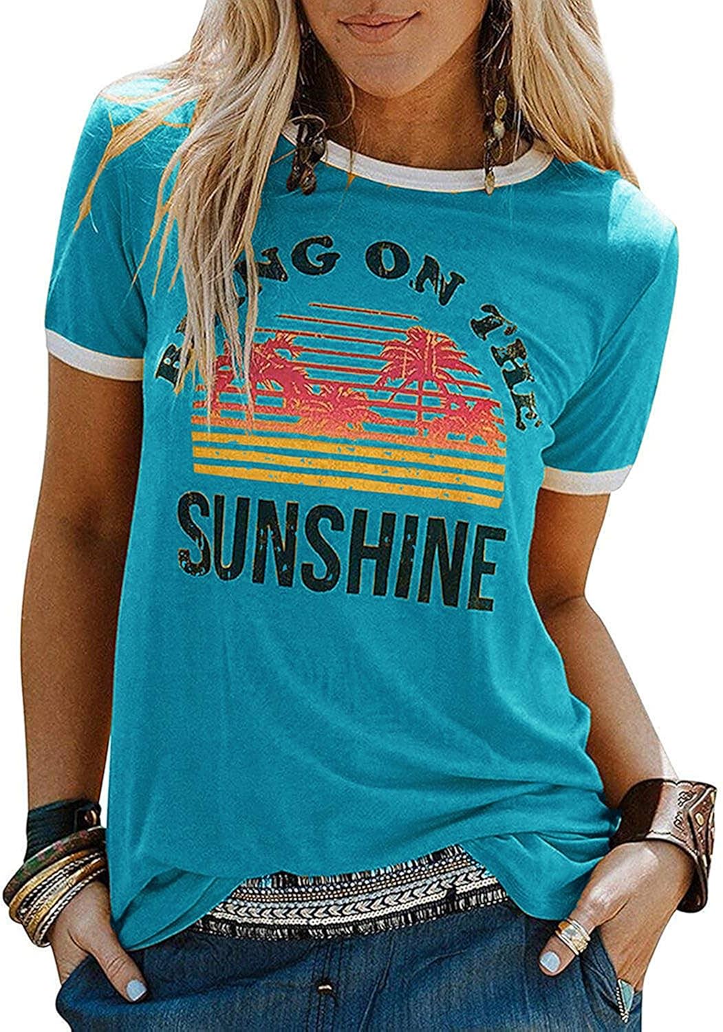 Graphic Tees for Women Short Sleeve Summer Tops Funny Letter Printed Loose Casual T Shirts