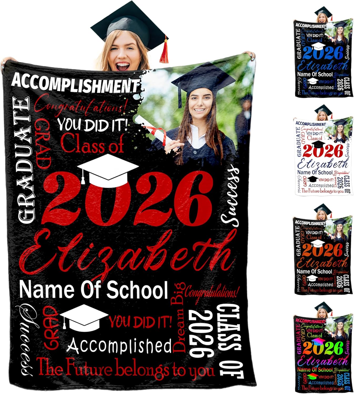 Personalized Graduation Blanket Congratulation Class of 2026 Red Blue Custom Name Graduate Blankets Graduation Party Supplies for Him&Her Senior Throw Decorations for Sister Daughter Son