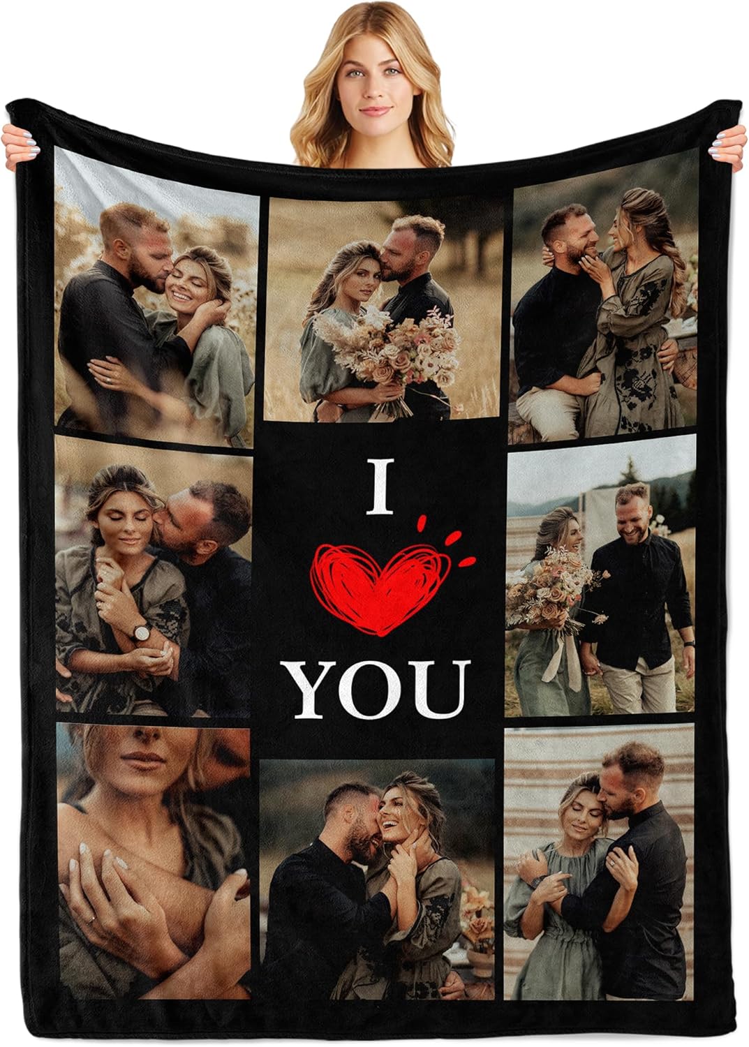 Personalized Mothers Day 2026 Gifts for Mom Wife from Daughter Son Husband, Custom Couples Blanket with Photos, Customized Photo Blanket I Love You Valentines Birthday Gifts for Wife Husband Him/Her