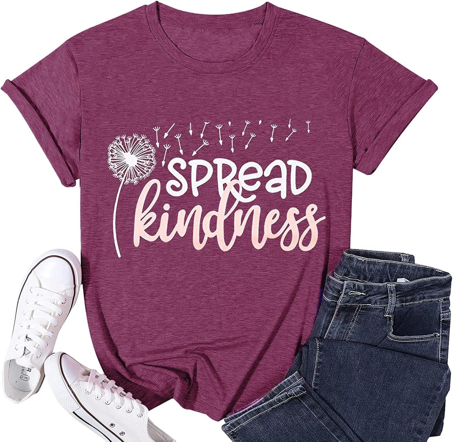 Spread Kindness T Shirt for Women Summer Dandelion Graphic Tees Casual Funny Sayings Letter Printed Cute Shirts Tops