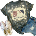 Baseball Mama Bleached T-Shirt for Women Funny Leopard Graphic Mama Distressed Shirt Letter Print Baseball Mom Tee Tops