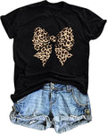 Bow Leopard Shirt for Women Cheetah T-Shirts for Women Bow Graphic Tees Short Sleeve Aesthetic Tee Top