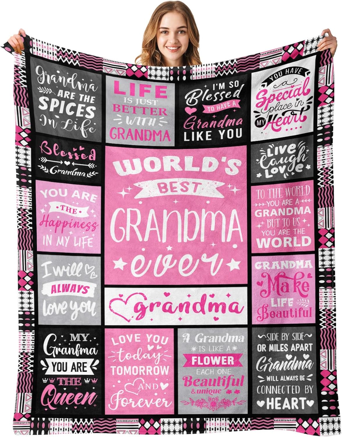 Birthday Gifts for Grandma from Granddaughter - World's Best Grandma Ever Gifts on Christmas Mothers Day Birthday from Grandchildren - Grandmas Life Blanket - Grandmother Gram Blanket 50"x60"
