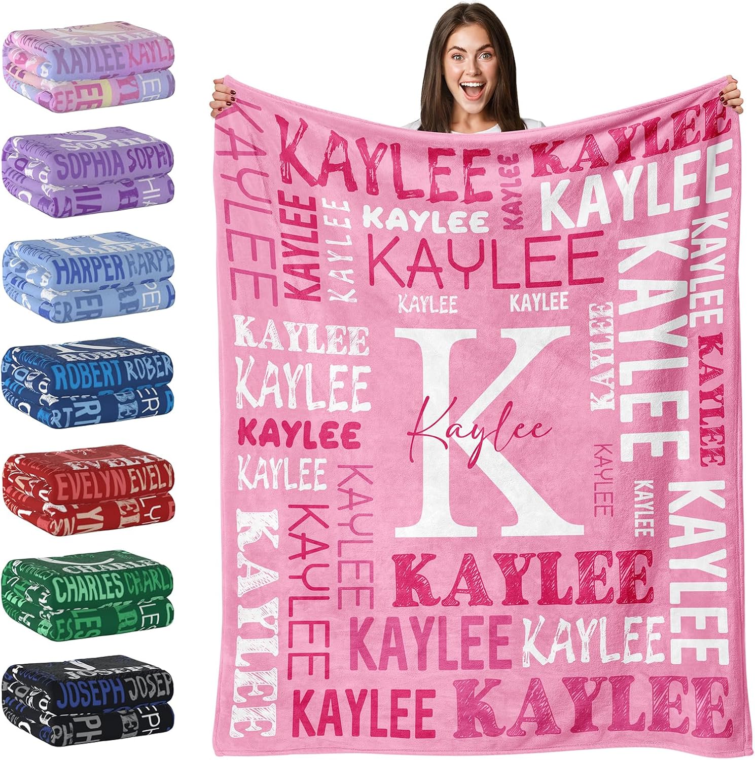 Custom Name Blanket, Personalized Blankets and Throws with Name for Teen Girls Boys, Customized Flannel Blankets Gifts for Girls Kids Adult Birthday Christmas, Ships Next Day