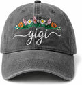 Gigi Hats for Women, Adjustable Embroidered Mama Baseball Cap, Cute Floral Mom Hat, Gift for Mom Wife Daughter Sister Dark Grey