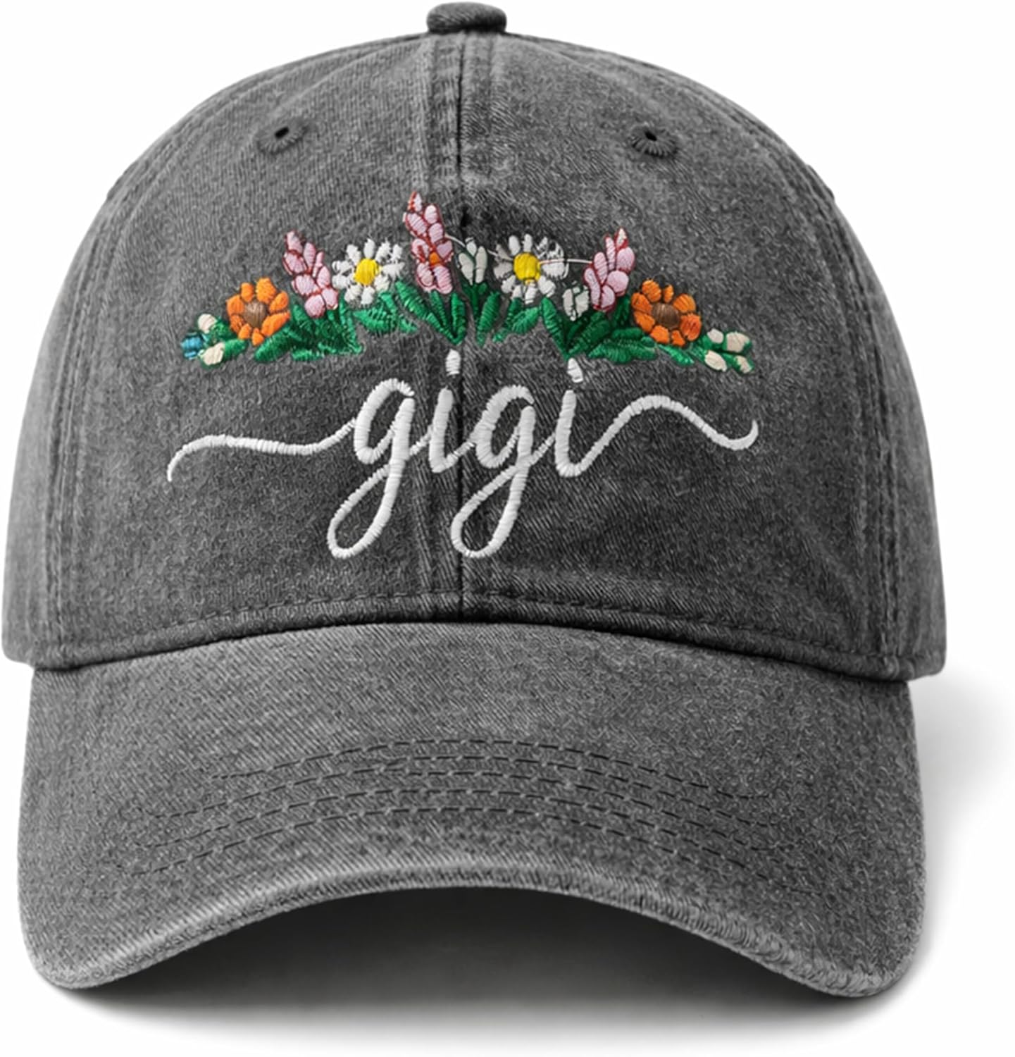 Gigi Hats for Women, Adjustable Embroidered Mama Baseball Cap, Cute Floral Mom Hat, Gift for Mom Wife Daughter Sister Dark Grey