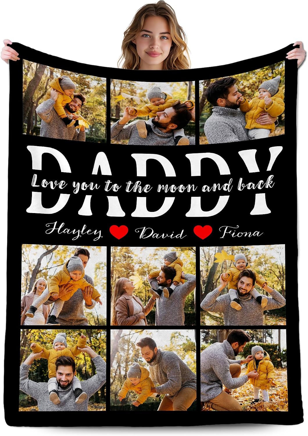 Personalized Fathers Day Birthday Gifts for Best Dad from Daughter Son Kids, Customized Gifts for Husband from Wife, Custom Blanket with Picture, Dad Daddy Men Photo Gift for Anniversary Christmas
