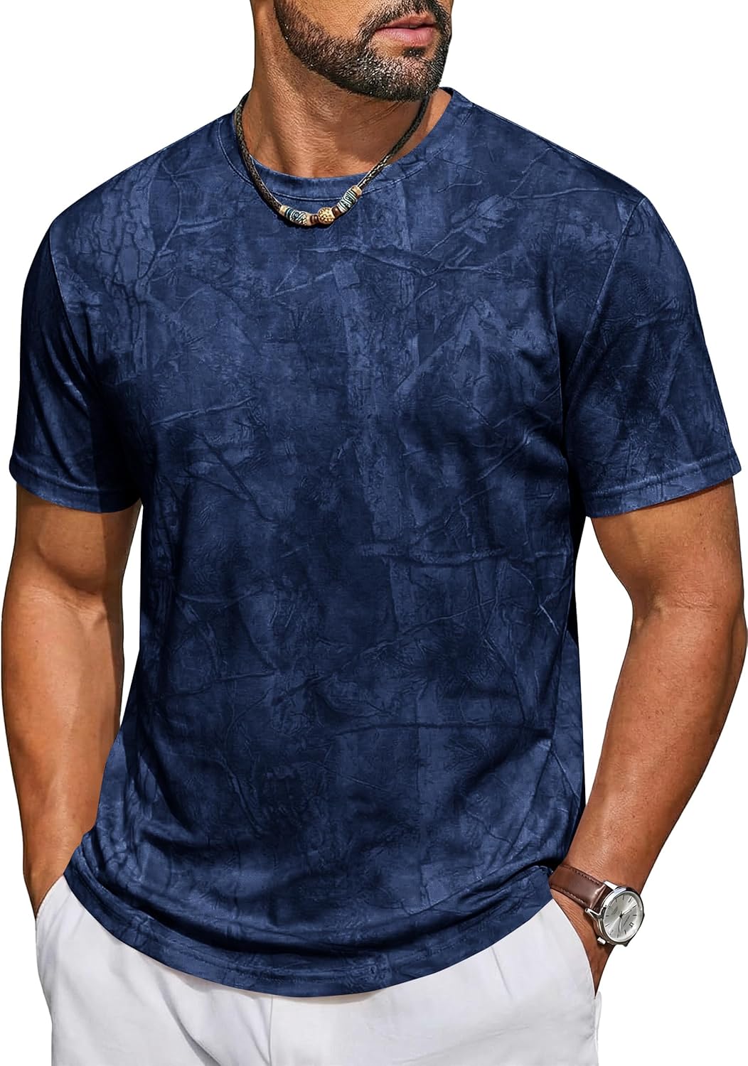 Mens Short Sleeve Crew Neck T-Shirt Tie Dye Casual Graphic Shirt Hipster Stretchy Tee Tops