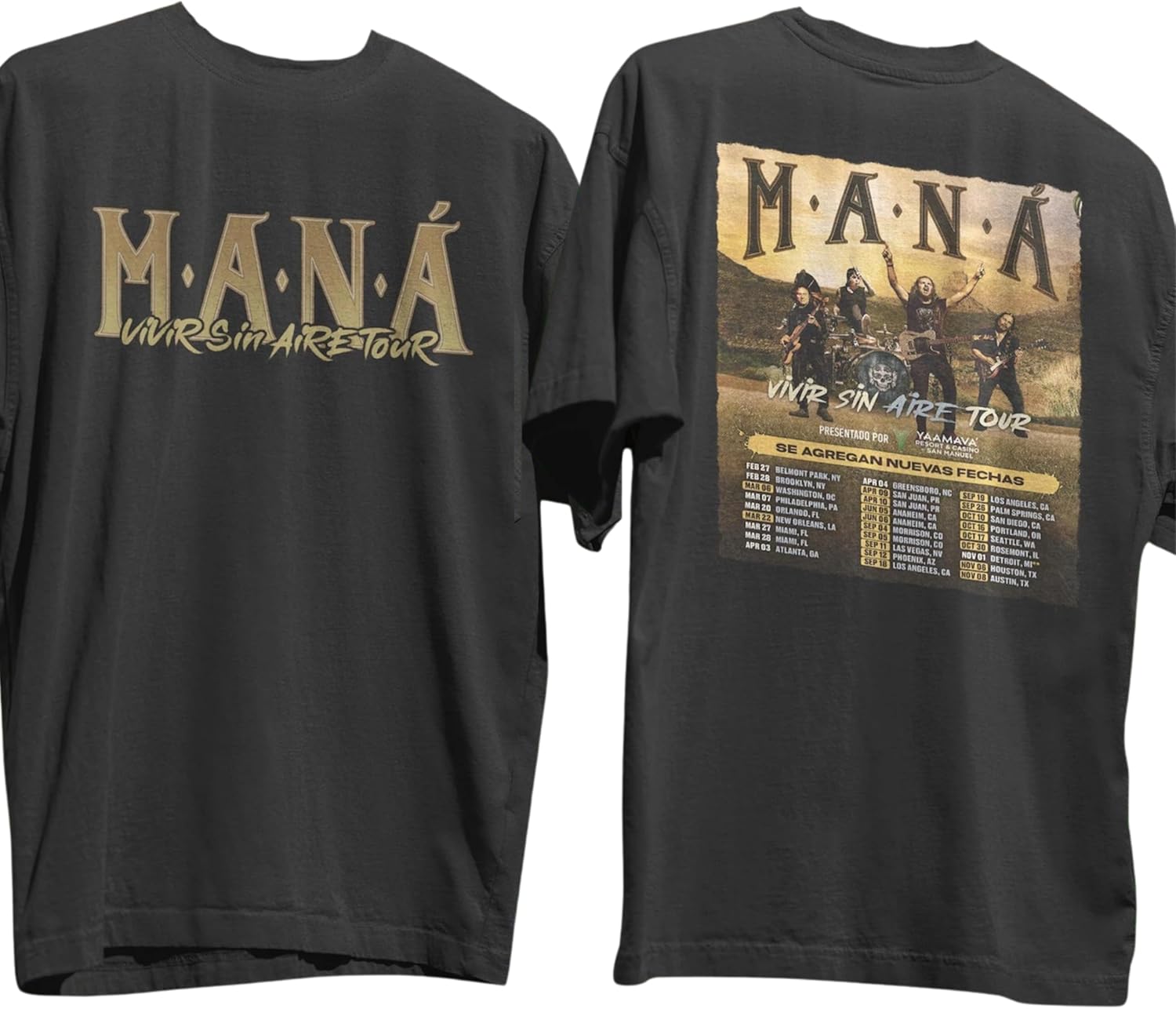 Handmade M.A.N.A Vivir Sin Aire Tour 2026 T-Shirt, Latin Rock Band Tee, Front and Back Vintage Concert Shirt, Retro Music Tour Tee, Music Fan Gift Live Show Tee Unisex Multicolor