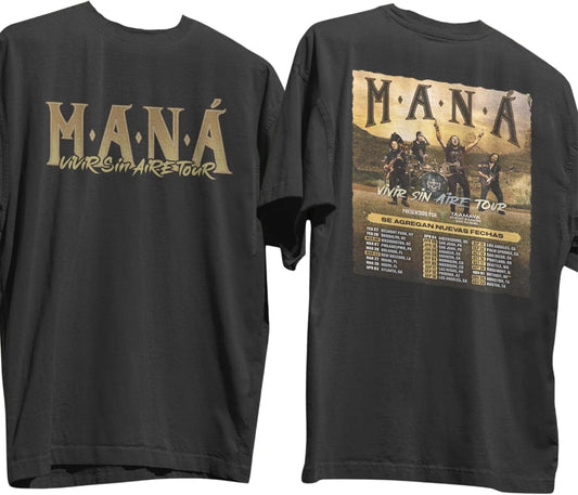 Handmade M.A.N.A Vivir Sin Aire Tour 2026 T-Shirt, Latin Rock Band Tee, Front and Back Vintage Concert Shirt, Retro Music Tour Tee, Music Fan Gift Live Show Tee Unisex Multicolor