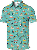 Men's Hawaiian Print Polo Shirt, Short Sleeve Casual Polo Top, Tropical Vacation Party Style