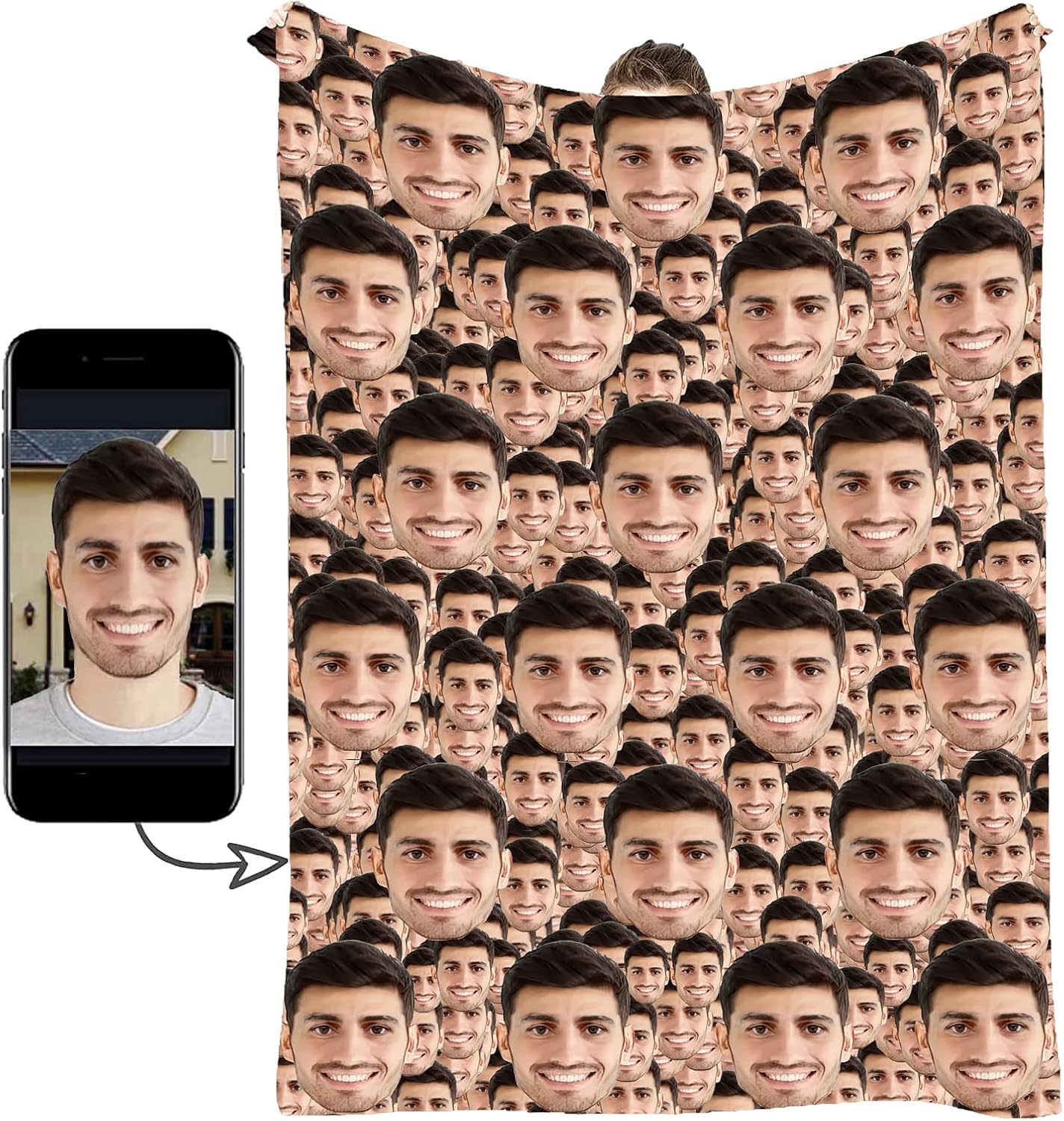 Custom Photo Face Blanket, Personalized Faces All Over Funny Blanket Super Soft Plush for Couch, Bed, Sofa Warm & Cozy Seasons Gift Valentine Spouse, Gag Gift, 50''x40''