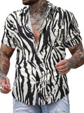 Men's Y2k Hawaiian Zebra Print Shirt Casual Animal Print Button Up Short Sleeve Collar Cheetah Print Tops
