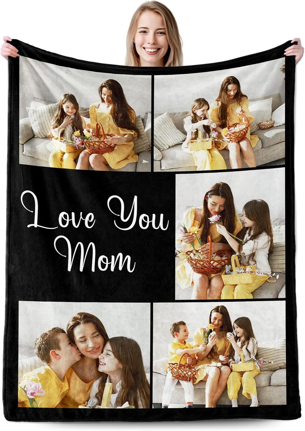 Ship Next Day, Customized Mothers Day Birthday Gifts for Mom Grandma Wife, Custom Blanket with Picture Text, Personalized Mom Gifts from Daughter Son Kids Husband, Throw Photo Blanket for Women