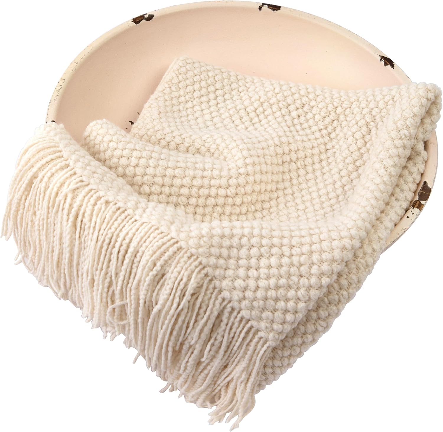 Newborn Photography Blanket - Knit Posing Prop for Baskets, Bowls | Soft Neutral Acrylic Yarn (Creamy)
