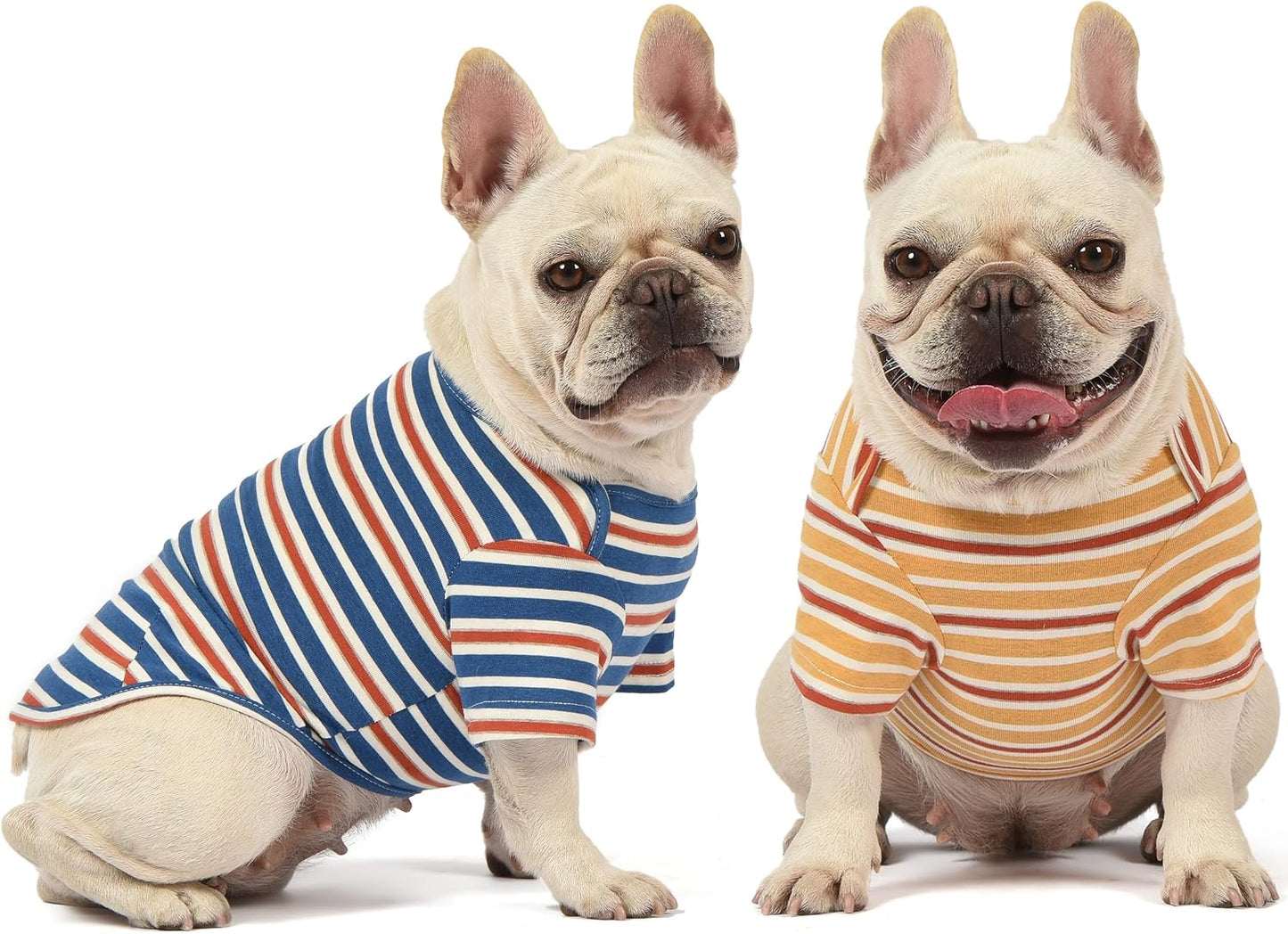 Dog Shirts Cotton Striped T-Shirt, Summer Pet Clothes for Small Dogs, 2-Pack Soft Puppy Apparel Cat Tee, Breathable Stretchy, Blue Yellow L