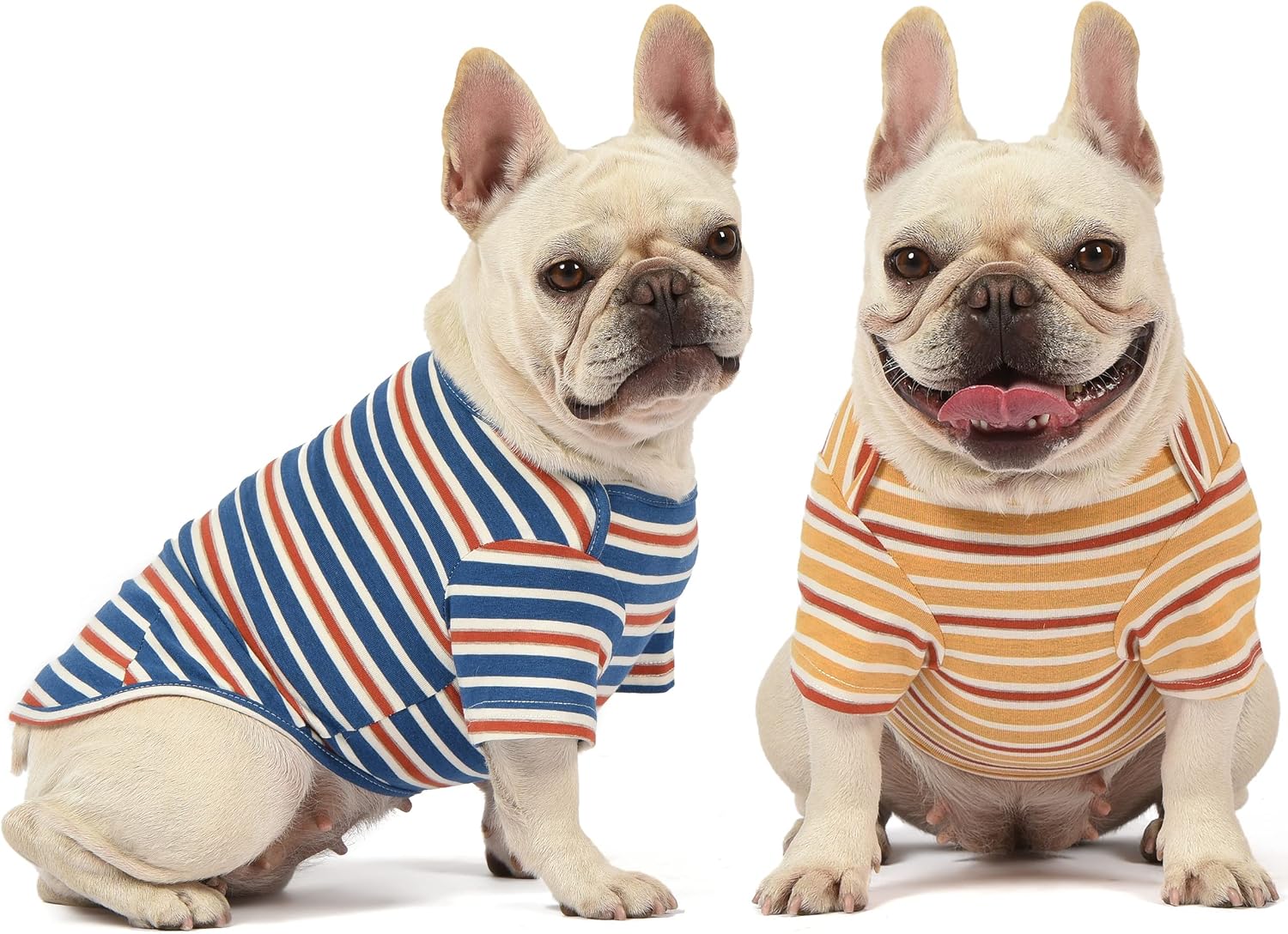 Dog Shirts Cotton Striped T-Shirt, Summer Pet Clothes for Small Dogs, 2-Pack Soft Puppy Apparel Cat Tee, Breathable Stretchy, Blue Yellow L