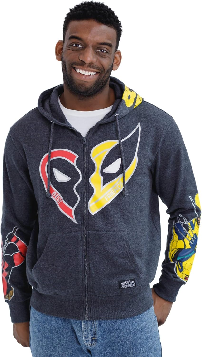 Deadpool and Wolverine Adult Fleece Zip Up Hoodie Sizes (X-Small - 2XL)