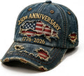 250 Anniversary USA Hat 1776-2026 Flag Vintage Washed Hat Distressed Denim Embroidered Baseball Cap for Men Women