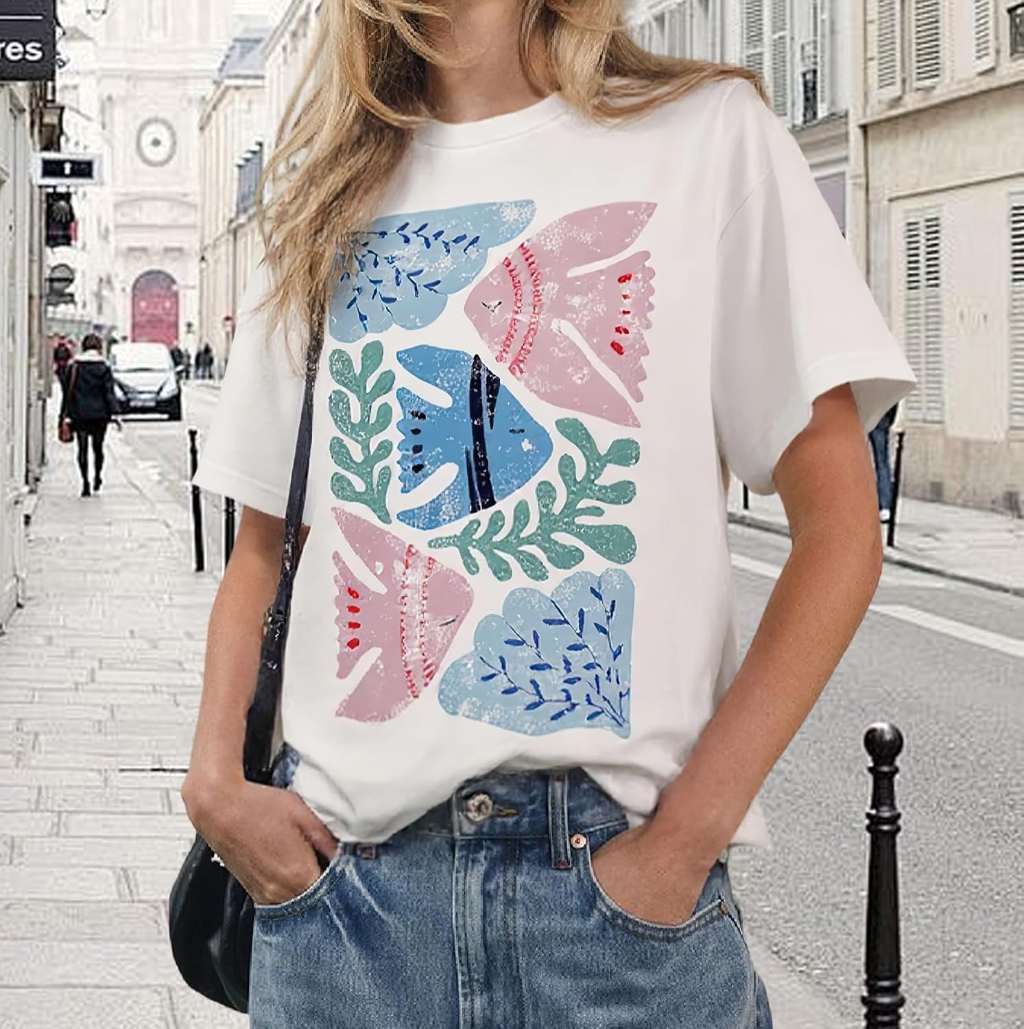 Graphic Printed T Shirt for Women Casual Crew Neck Short Sleeve Tee Top Loose Fit for Travel Streetwear Daily Outfit Wear