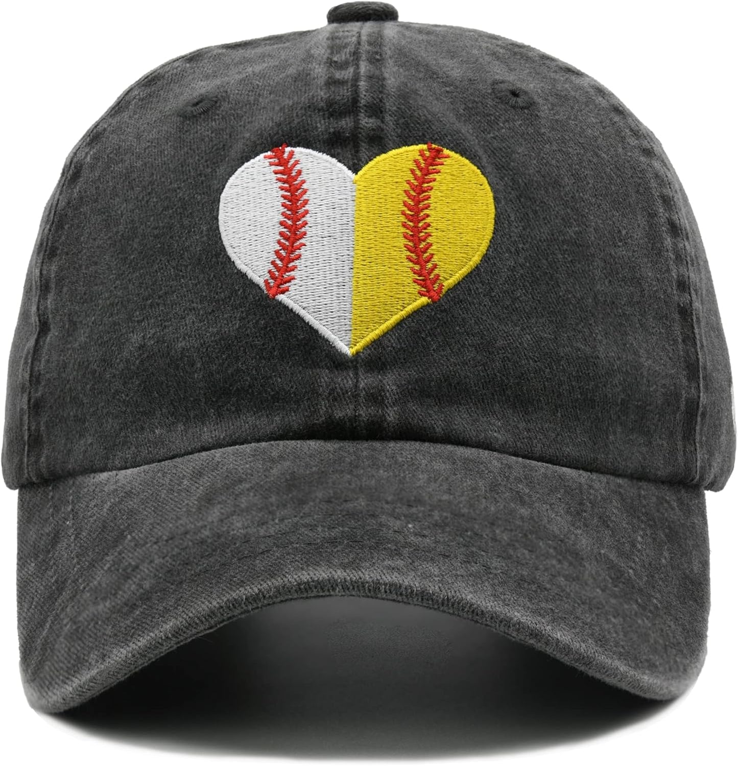 Heart Ball Hat for Womens, Softball Embroidered Adjustable Baseball Cap for Mom Girls