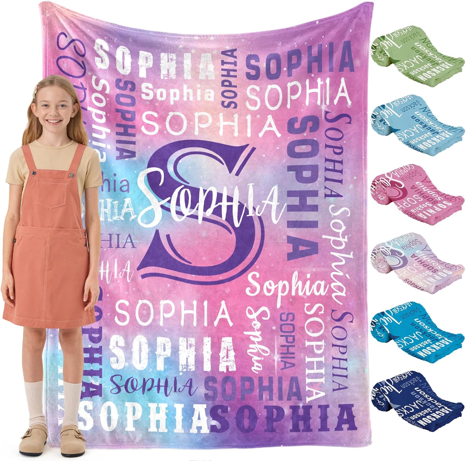 Ships Next Day, Personalized Blanket for Teen Girls - Printed in USA, Custom Name Flannel Blanket Ultra-Soft & Cozy Blankets Customized Easter Gifts for Girl Kids Adult
