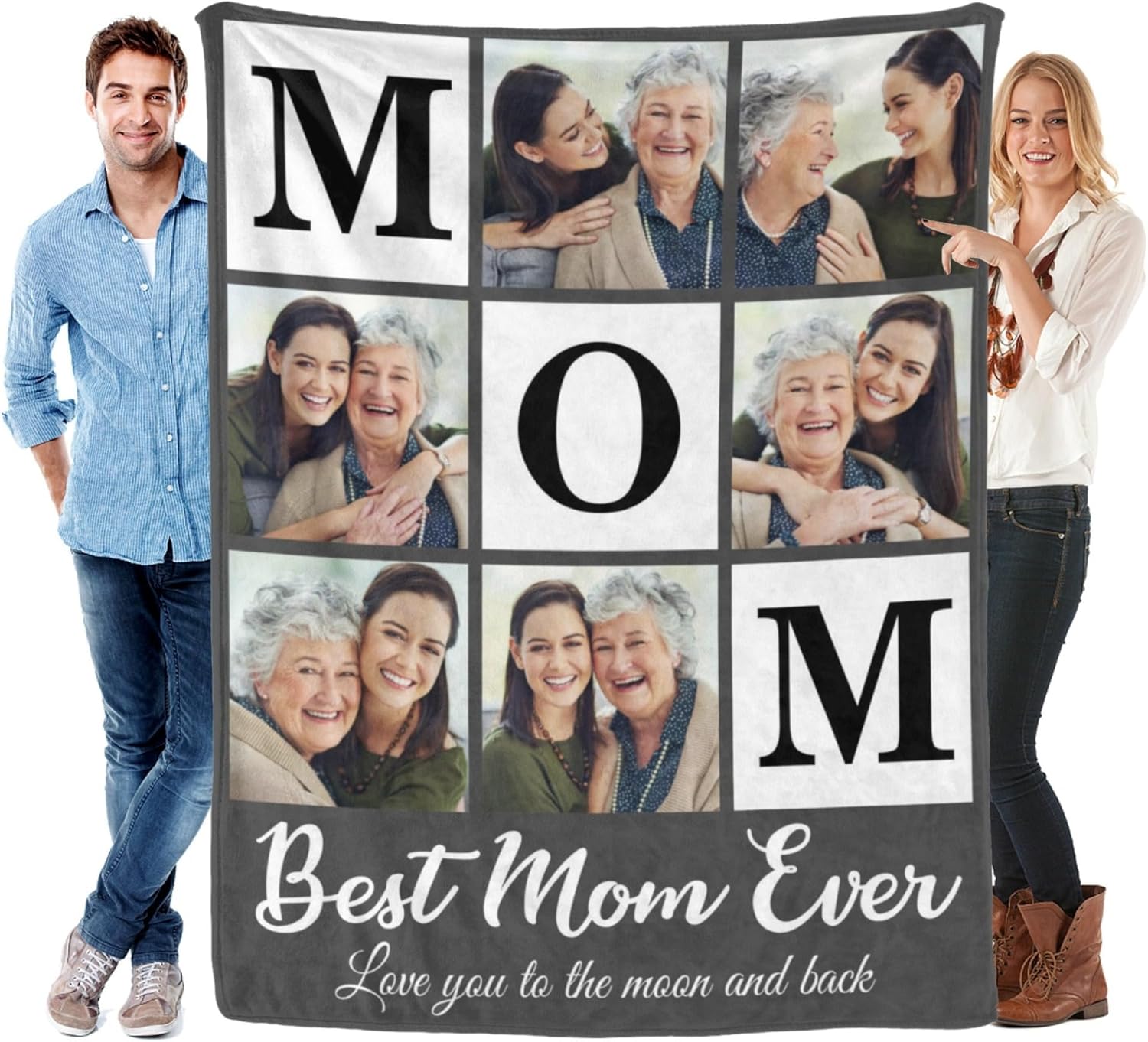 Personalized Gifts for Mom from Daughter Son Mother's Day Custom Blanket with Picture Customized Anniversary Memories Souvenir with Family Photos for Women Grandma Birthday Gift Soft and Warm
