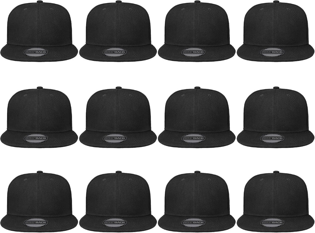 Plain Blank Flat Brim Adjustable Snapback Baseball Caps Wholesale LOT 12 Pack