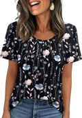 Women T Shirts Pleated Short Sleeve Tops Business Casual Dressy Blouses