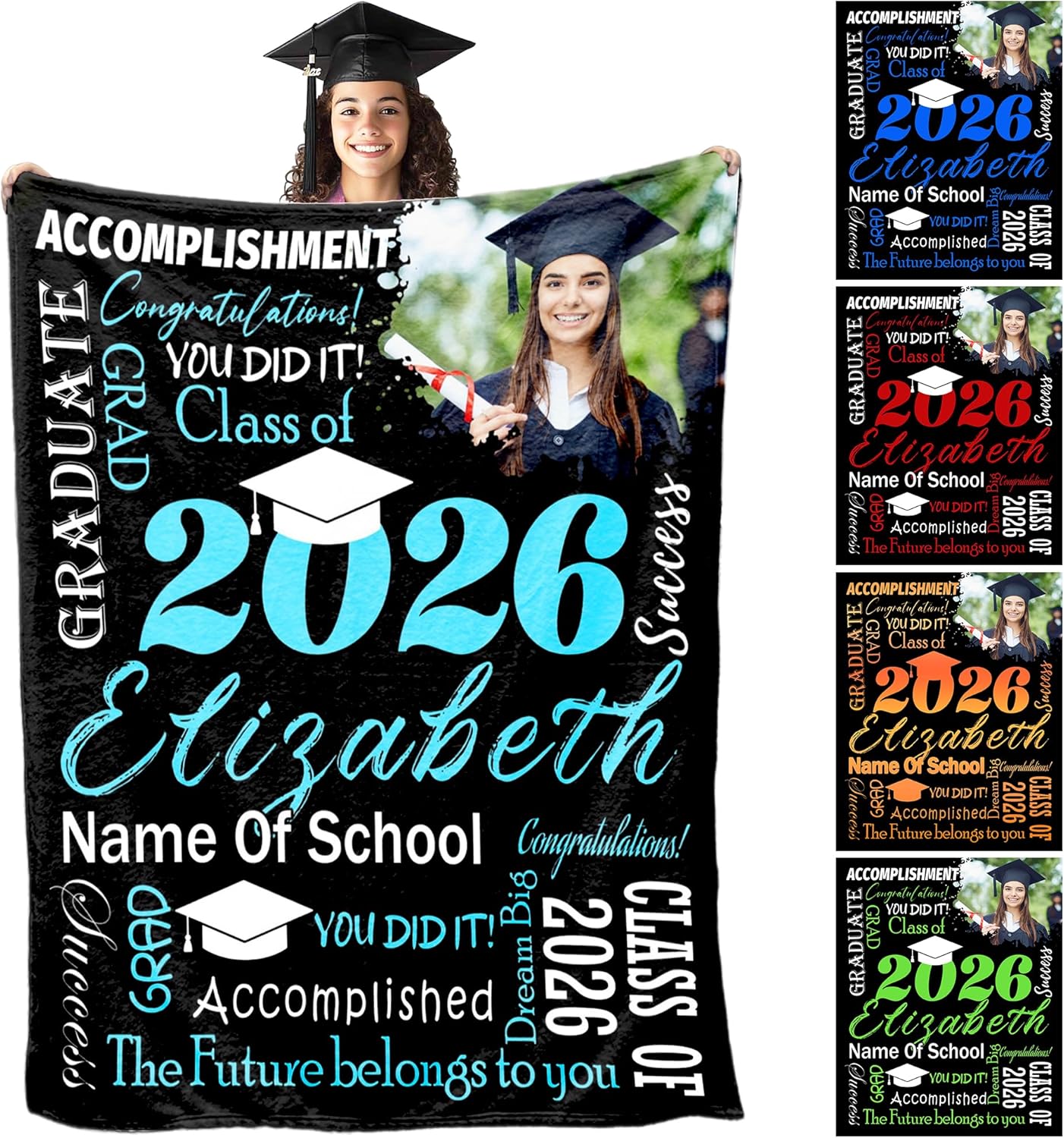 2026 Graduation Blanket Graduation Gift Set Personalized Senior Class of 2026 Blankets with Photo and Name Personalized Blankets and Throws Graduate Gifts for Girls/Boys