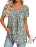 Womens Tops 2026 Spring Summer Tunic Short Sleeve Casual Shirts Pleated Blouses for Leggings M-3XL
