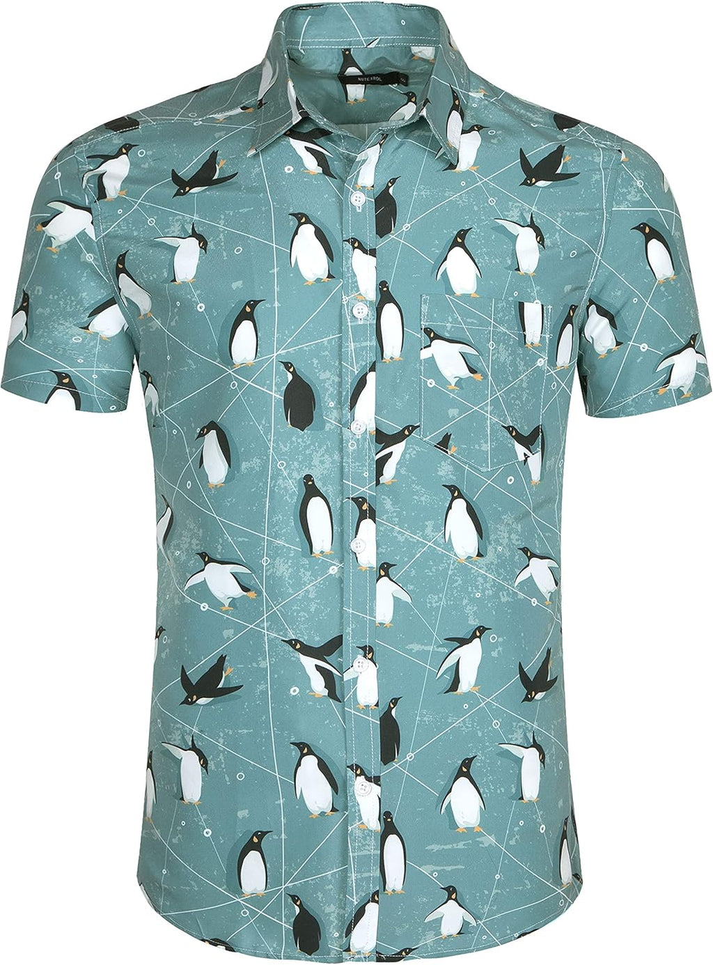 Mens Aloha Hawaiian Button Down Dress Shirt Flamingos Penguin Printed Tropical Novelty Casual Short Sleeve