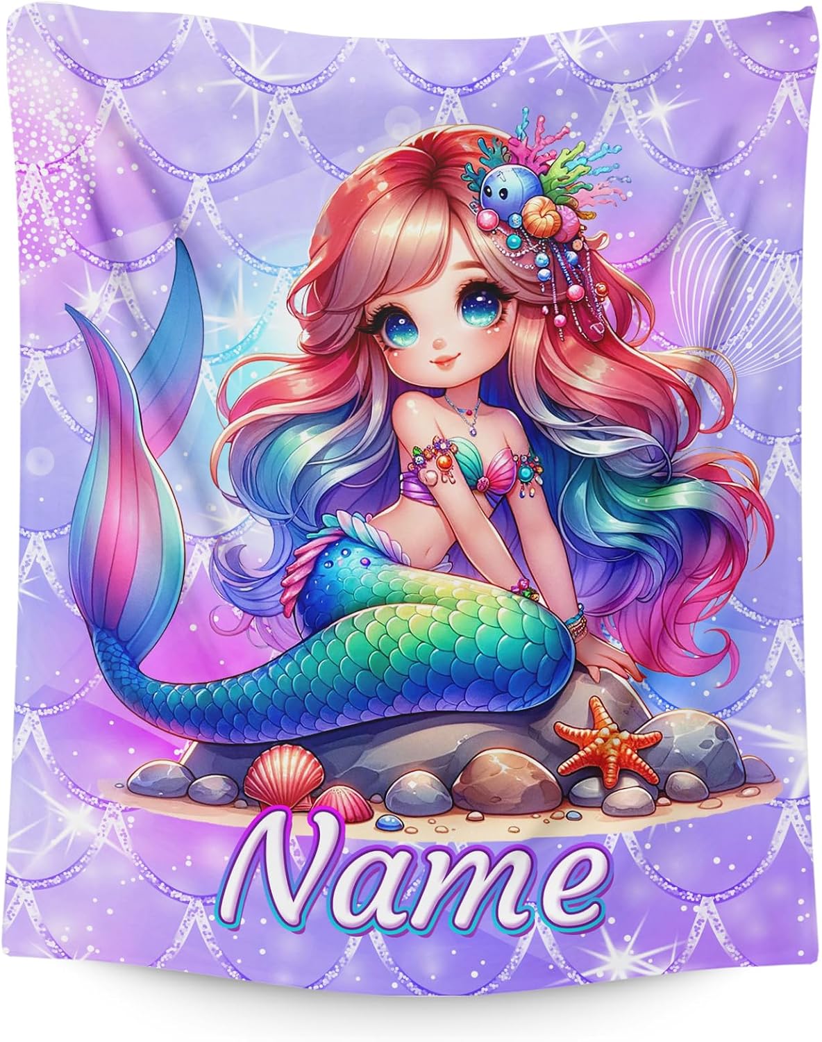 Girls Blankets for Kids Daughter Custom Mermaid Blanket Cute Girls Gifts, Warm Flannel Throw for Sofa Bed Living Room Home Decor