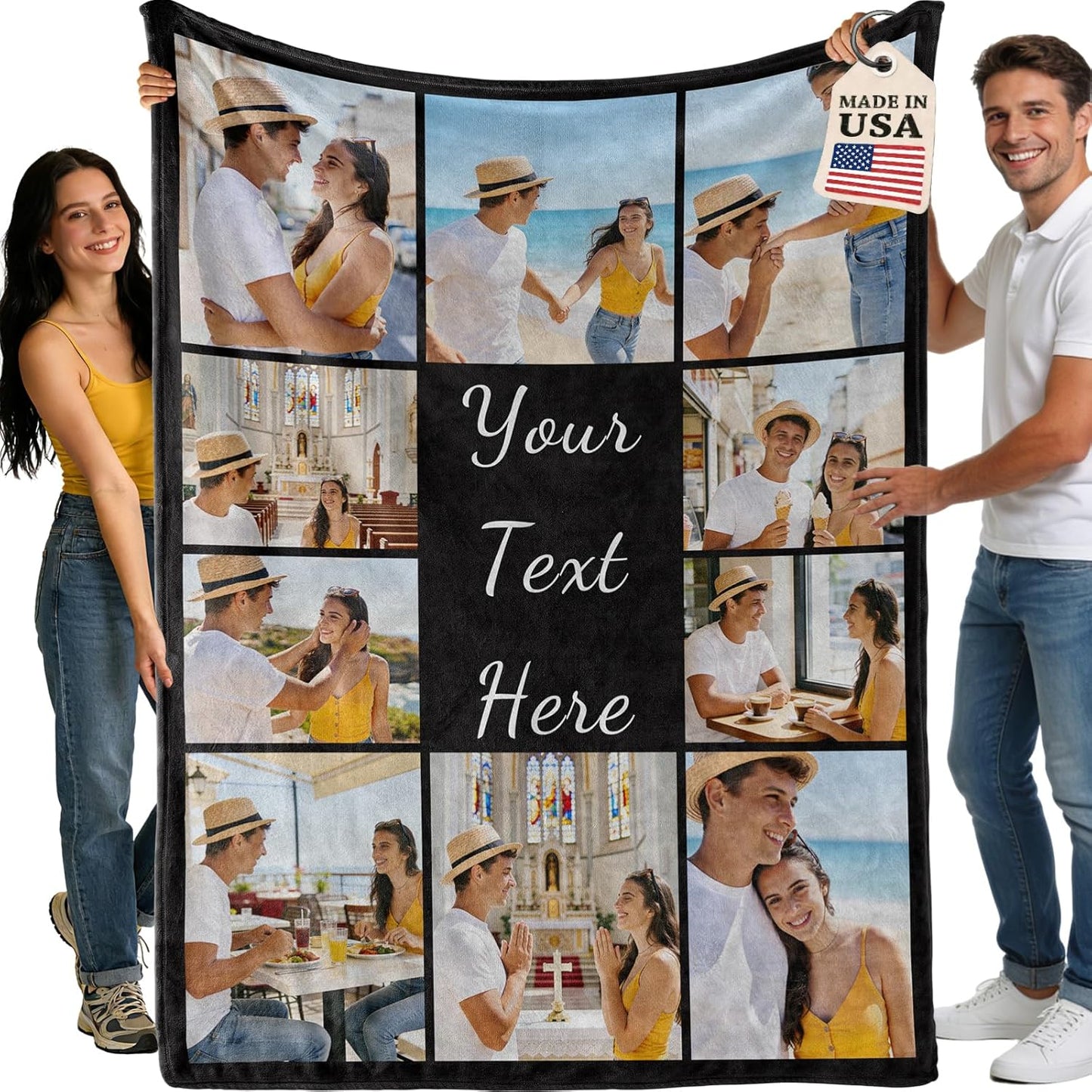 Bemaystar Made in USA, Ships Next Day, Custom Blanket with Picture Text, Personalized Blanket, Photo Blanket, Gifts for Women Men Mom Dad Friend Kids Pet, Gifts for Easter, Valentines, Birthday, Xmas