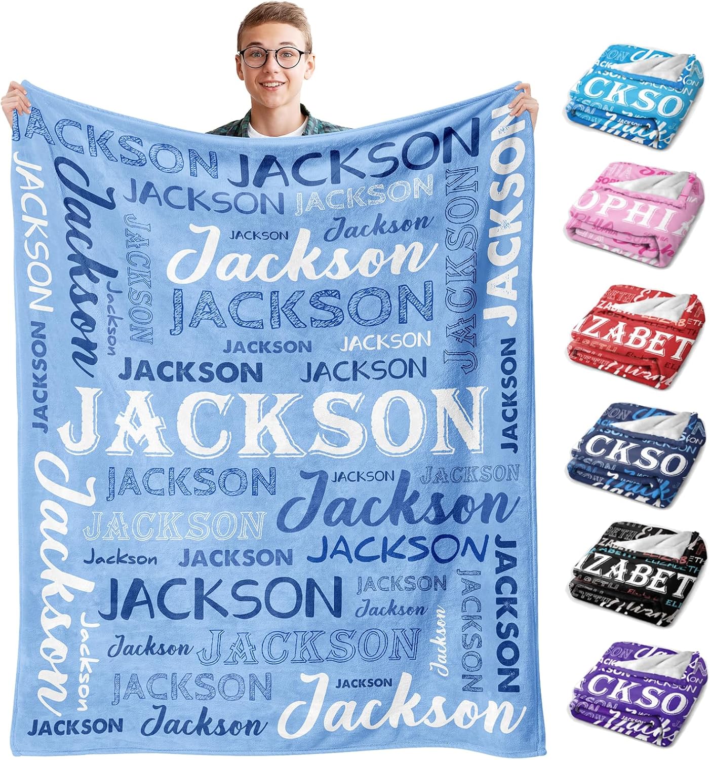 Custom Name Blanket, Personalized Throw Blanket with Names for Teen Girls Boys Kids, Customized Name Throw Blanket Customizable Gift for Kids Baby Adult Women Men Christmas Birthday - Printed in USA