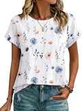 Womens Tops Short Sleeve Cute Summer Blouses Crew Neck Dressy Casual T Shirts Work Clothes S-2XL