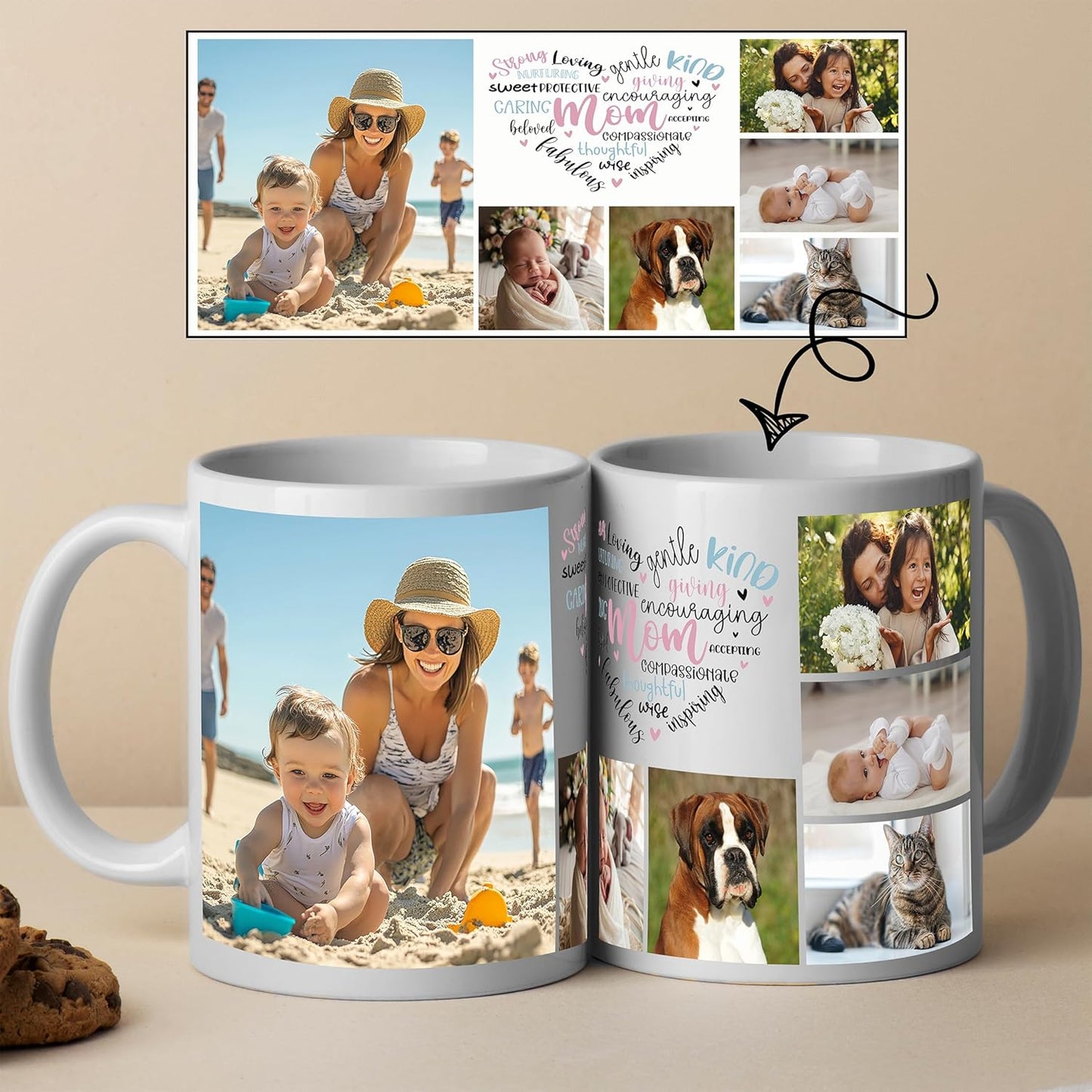 Custom Ceramic Photo Mug - Personalized Coffee Cup - Customize with Images, Text, Photos, Logos - Taza de café personalizadas - Color and Size Options (MOM Wish (6 Images))