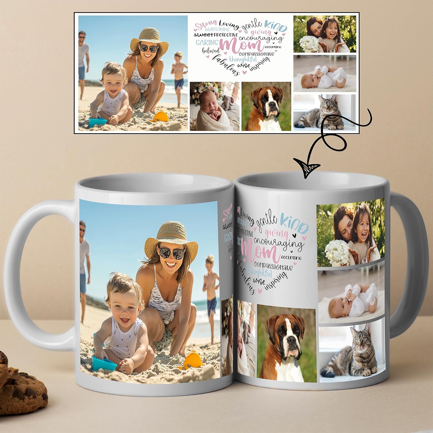 Custom Ceramic Photo Mug - Personalized Coffee Cup - Customize with Images, Text, Photos, Logos - Taza de café personalizadas - Color and Size Options (MOM Wish (6 Images))
